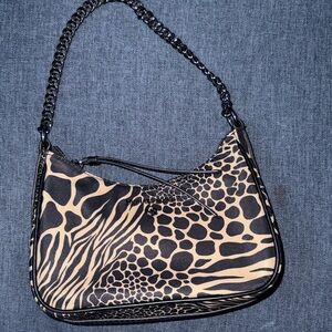 Michael Kors Black and Tan Animal Print Shoulder Bag